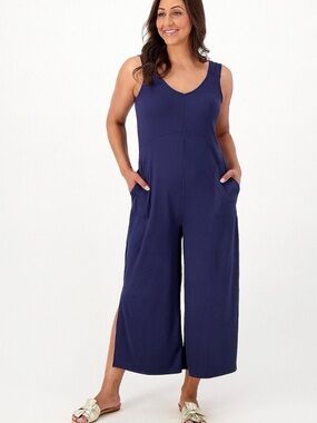 Cuddl Duds Navy Sleeveless Wide-Leg Jumpsuit